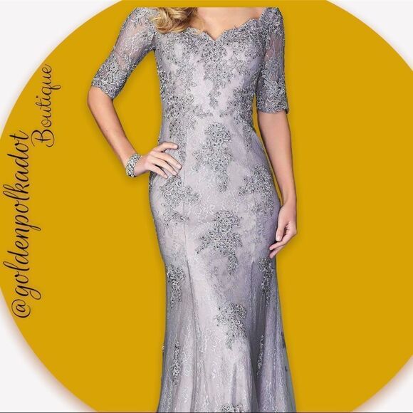 La FEMME Evening Gown Applique Detail Prom Evening Bridal renaissance NWT - Picture 5 of 11